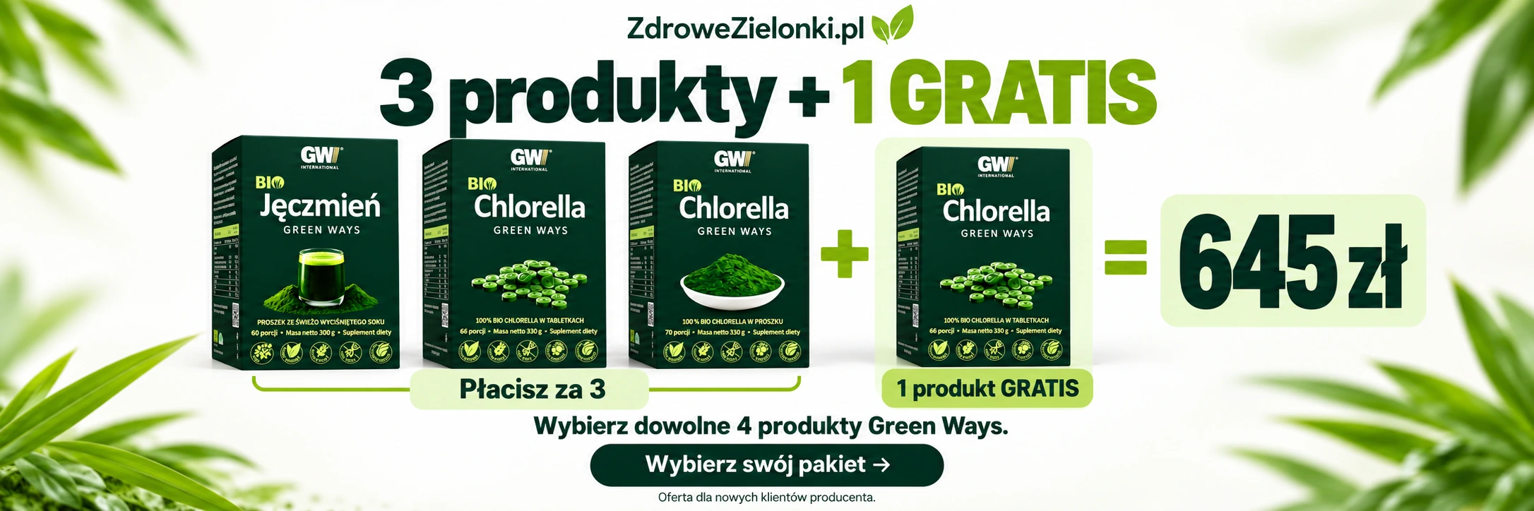 Pakiet Green Ways: 3 produkty + 1 produkt GRATIS za 645 zł. Wybierz dowolne 4 produkty. Oferta dla nowych klientów producenta. Zobacz pakiet.