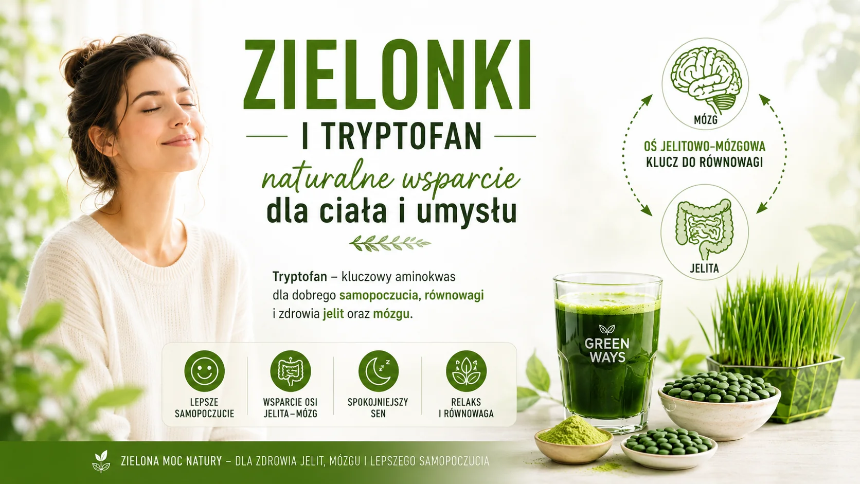 Zielonki jako skoncentrowana zielona żywność bogata w Tryptofan